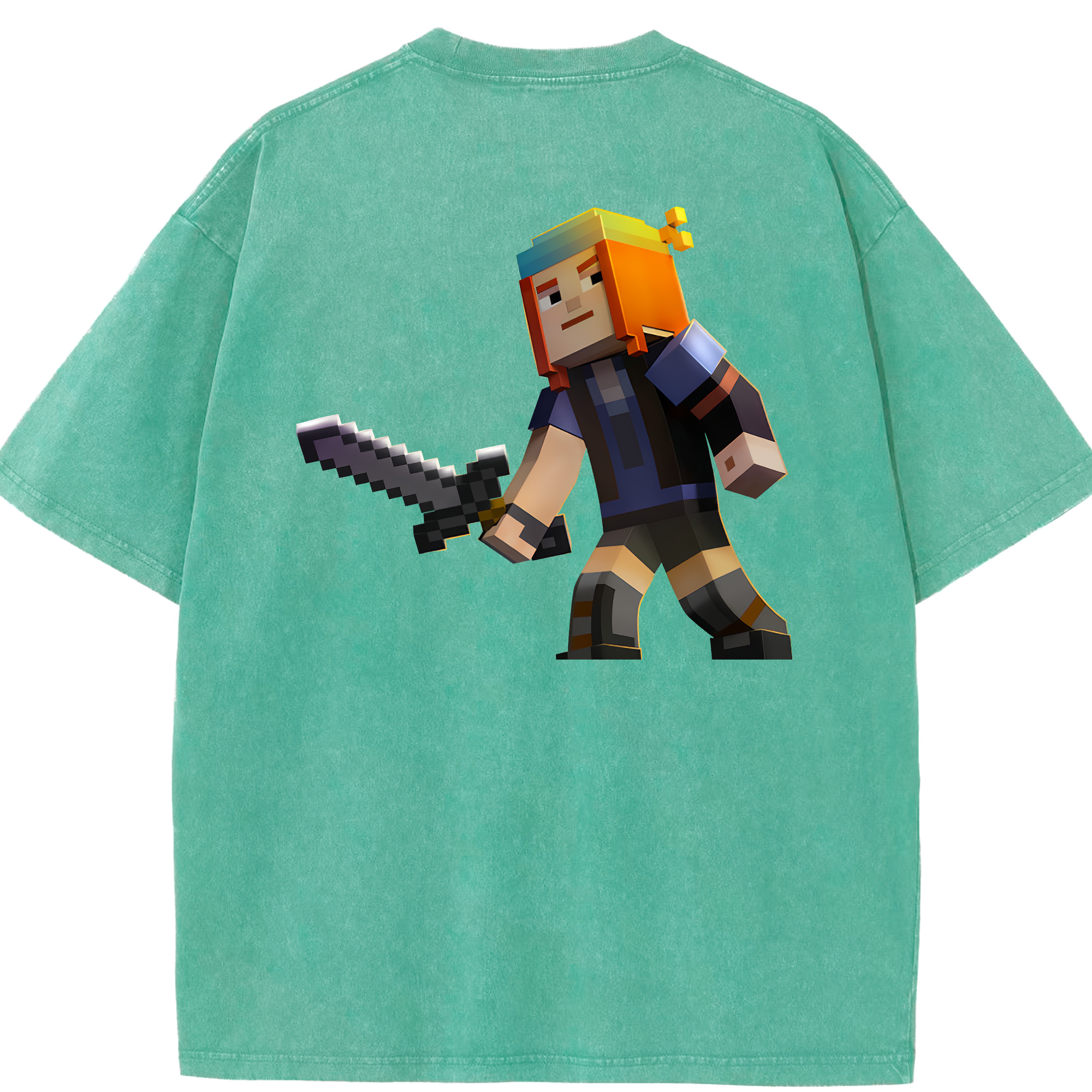 （画像用） マインクラフト ブロックの世界 Minecraft MC Block world 綿100% ヴィンテージ風 半袖Tシャツ（背面プリント）